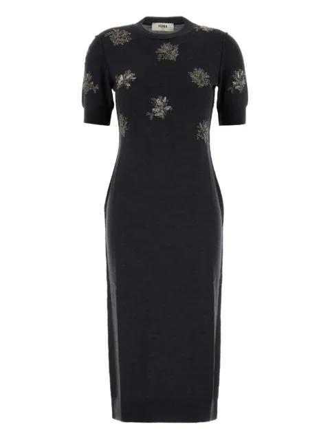 floral-embroidered midi dress by FENDI