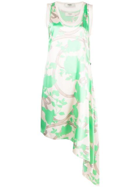 floral-motif draped silk dress by FENDI