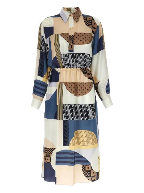 geometric-print silk belted dress by FENDI
