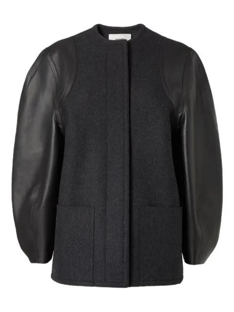 leather-paneled wool jacket by FENDI