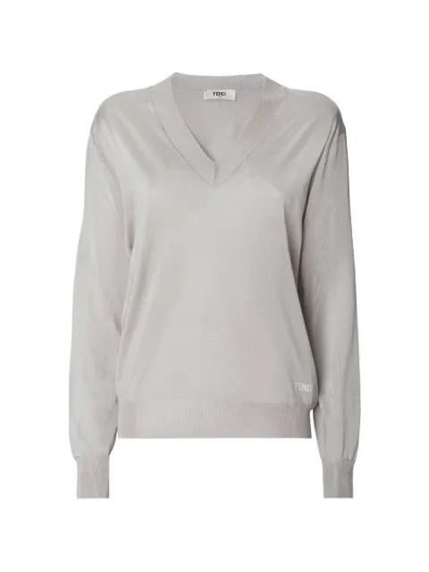 logo-embroidered V-neck sweater by FENDI