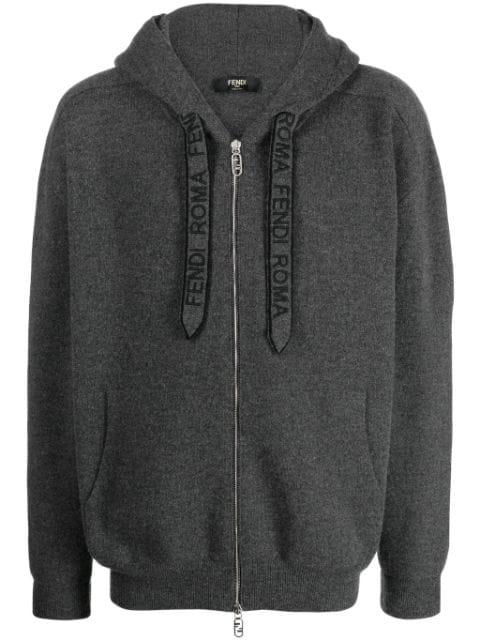 logo-embroidered hoodied cashmere cardigan by FENDI