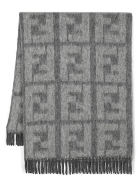 logo-intarsia fringed blanket by FENDI