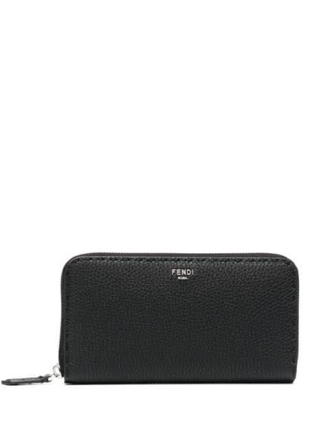 logo-plaque leather zipped wallet by FENDI