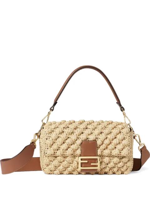 medium Baguette hazelnut-stitch raffia shoulder bag by FENDI