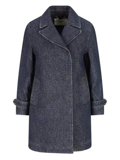 quilted double-breasted denim coat by FENDI