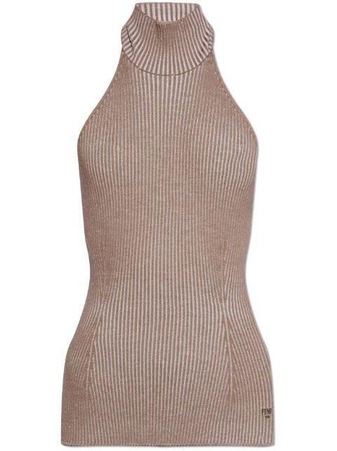 rib-knit wool halterneck top by FENDI