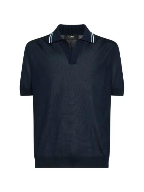 striped-trim intarsia-logo polo shirt by FENDI