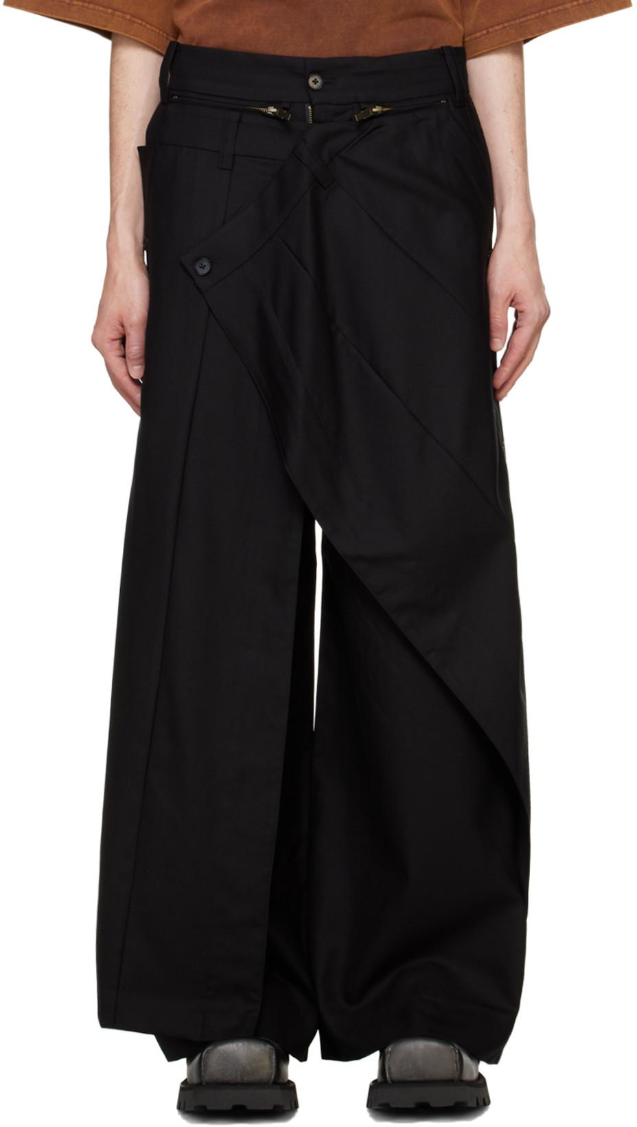 Black Oversize Skirt Trousers by FENG CHEN WANG