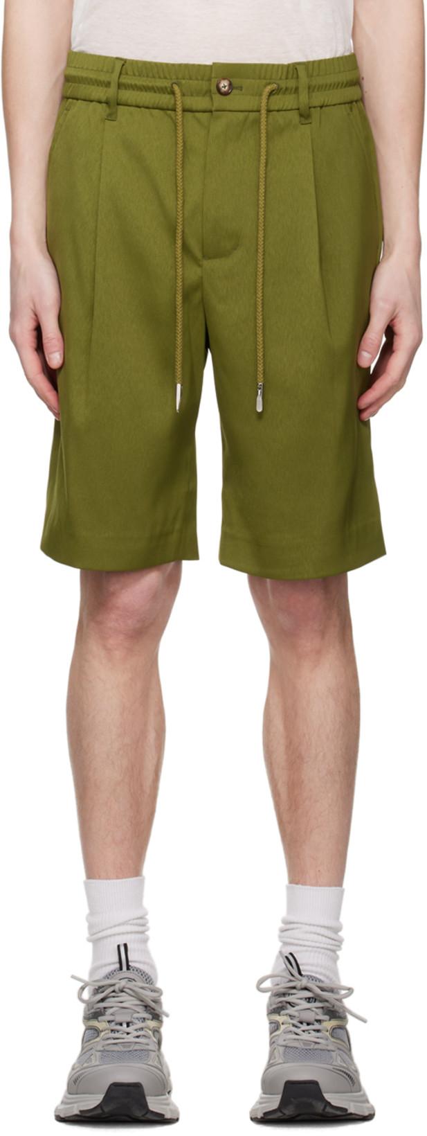Green Pleated Shorts by FENG CHEN WANG