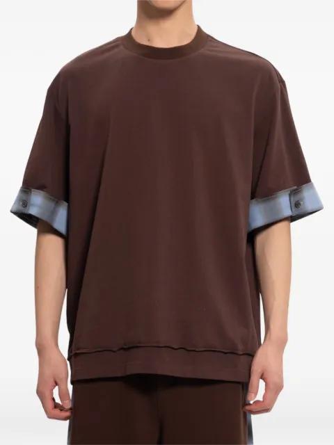 check-cuff layered-hem T-shirt by FENG CHEN WANG