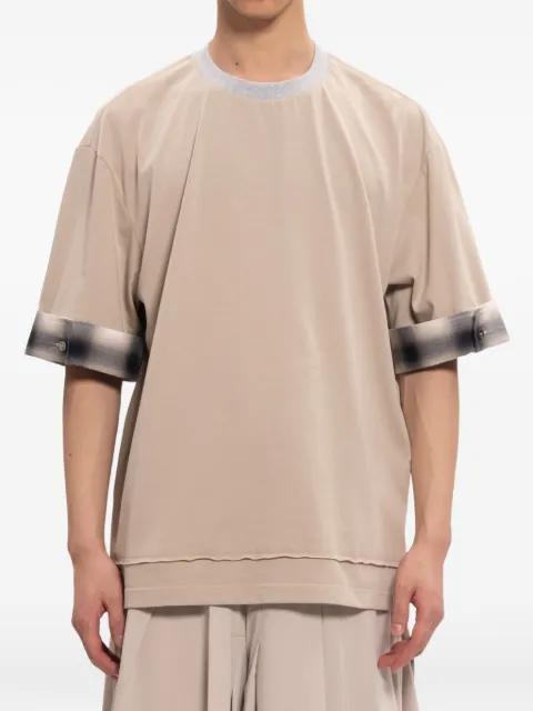 checked-cuff layered-hem T-shirt by FENG CHEN WANG