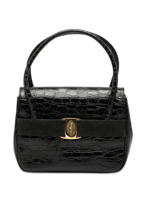 2010-2026 Croc Embossed Vara Bow Top Handle Bag satchel by FERRAGAMO 