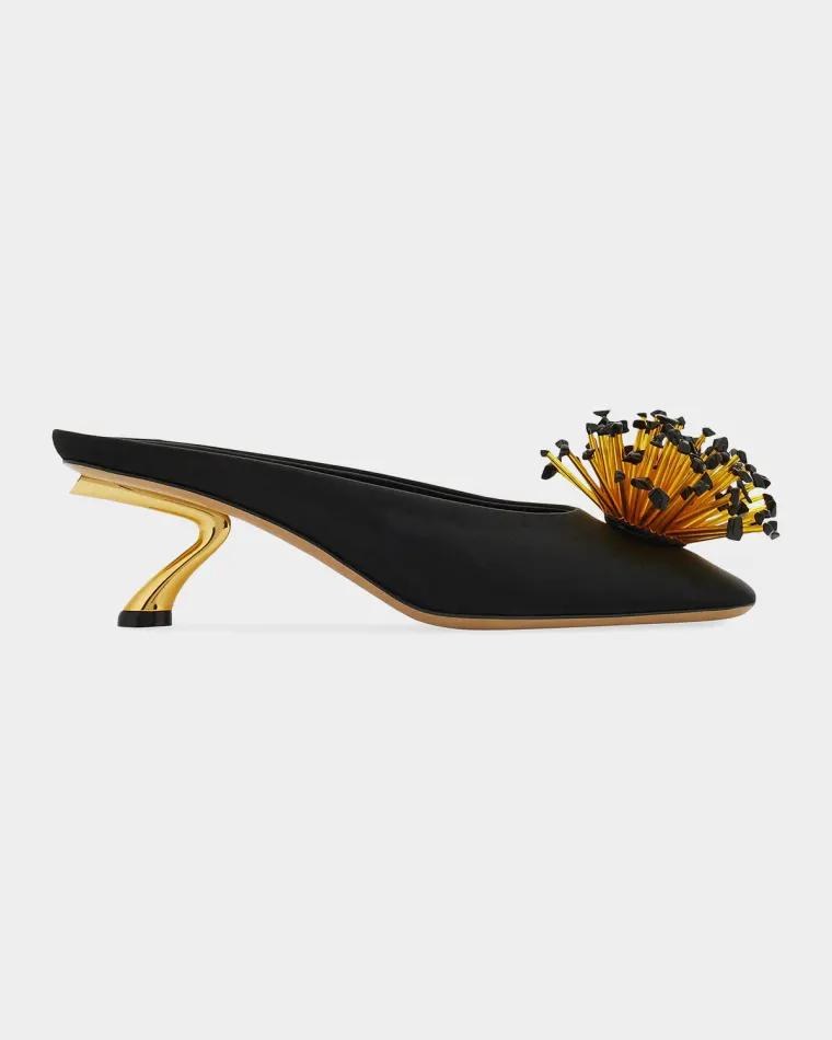 55mm Safi Beaded Satin Mules by FERRAGAMO