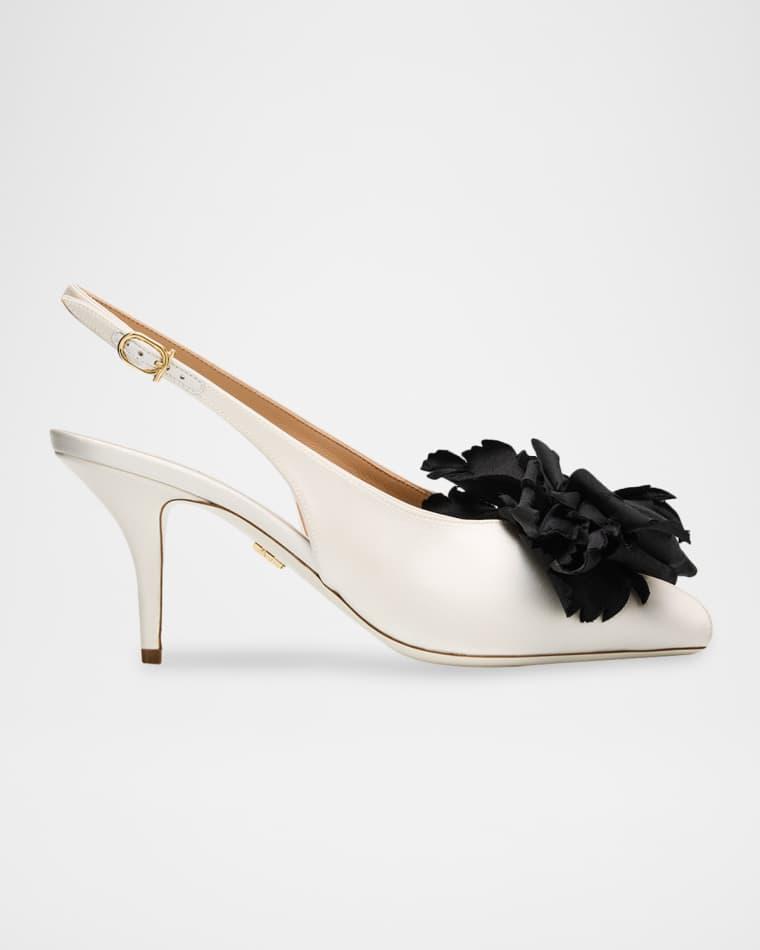 70mm Gema Satin Flower Slingback Pumps by FERRAGAMO