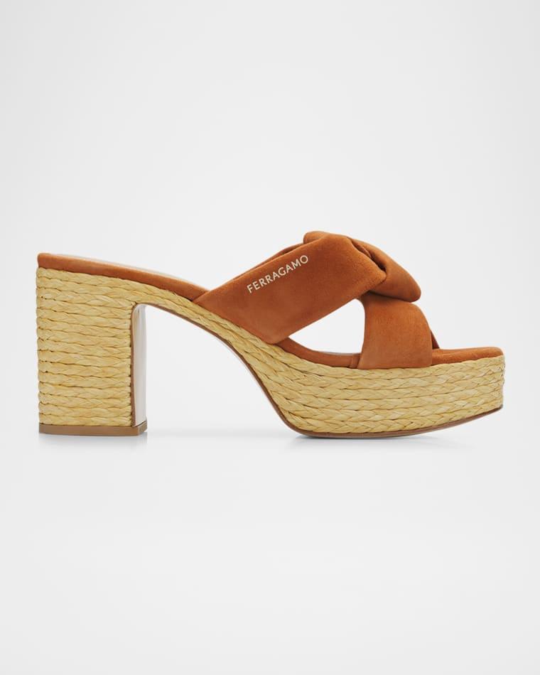 85mm Douglas Leather Espadrille Platform Sandals by FERRAGAMO