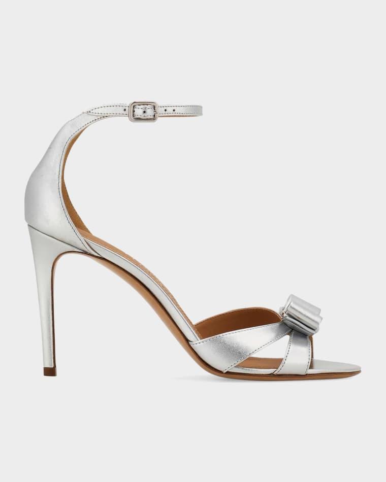 95mm Roxy Metallic Leather Bow Sandals by FERRAGAMO