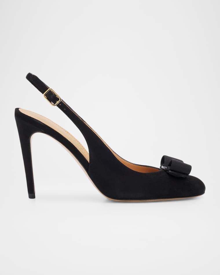95mm Vibily Bow Suede Slingback Pumps by FERRAGAMO