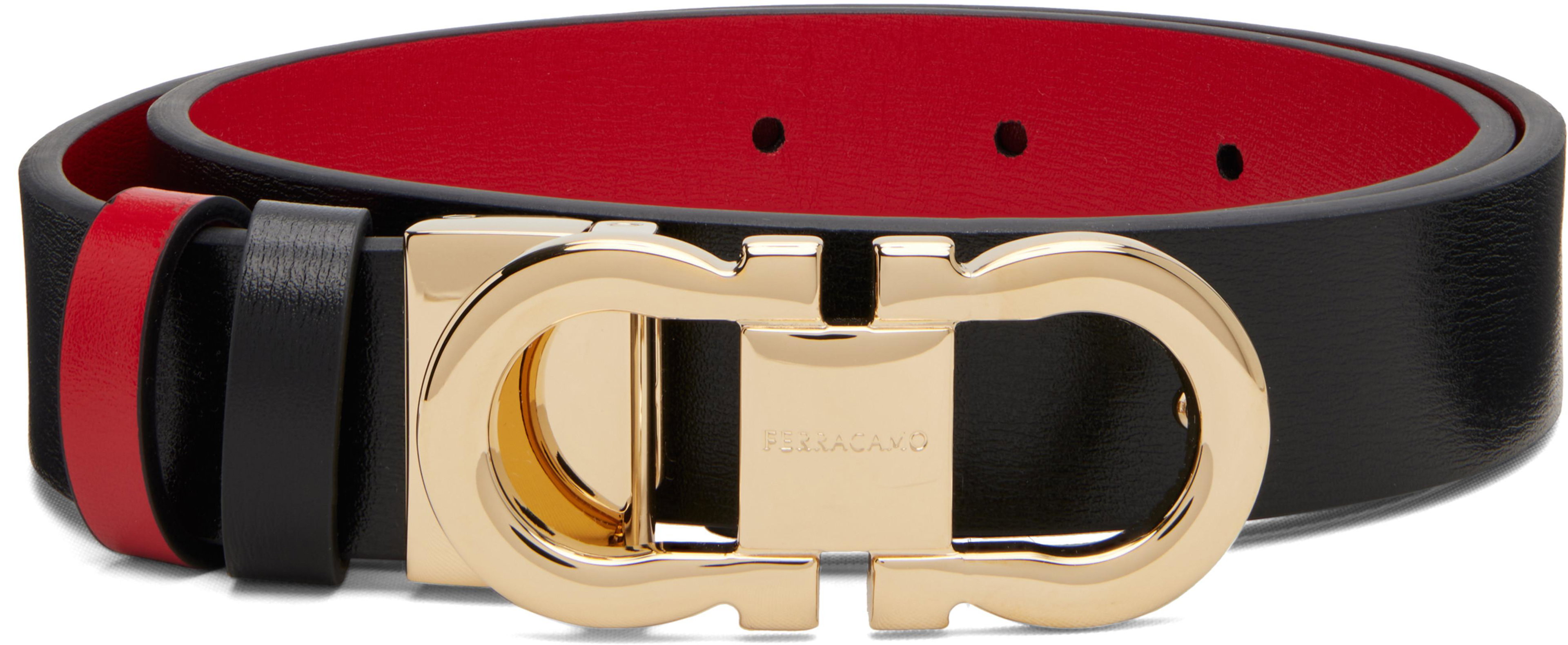 Black Adjustable Gancini Reversible Belt by FERRAGAMO