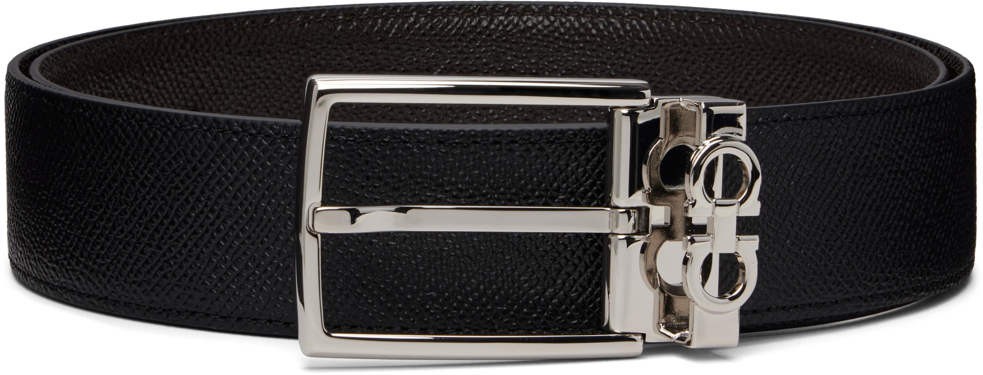 Black & Brown Gancini Adjustable & Reversible Belt by FERRAGAMO