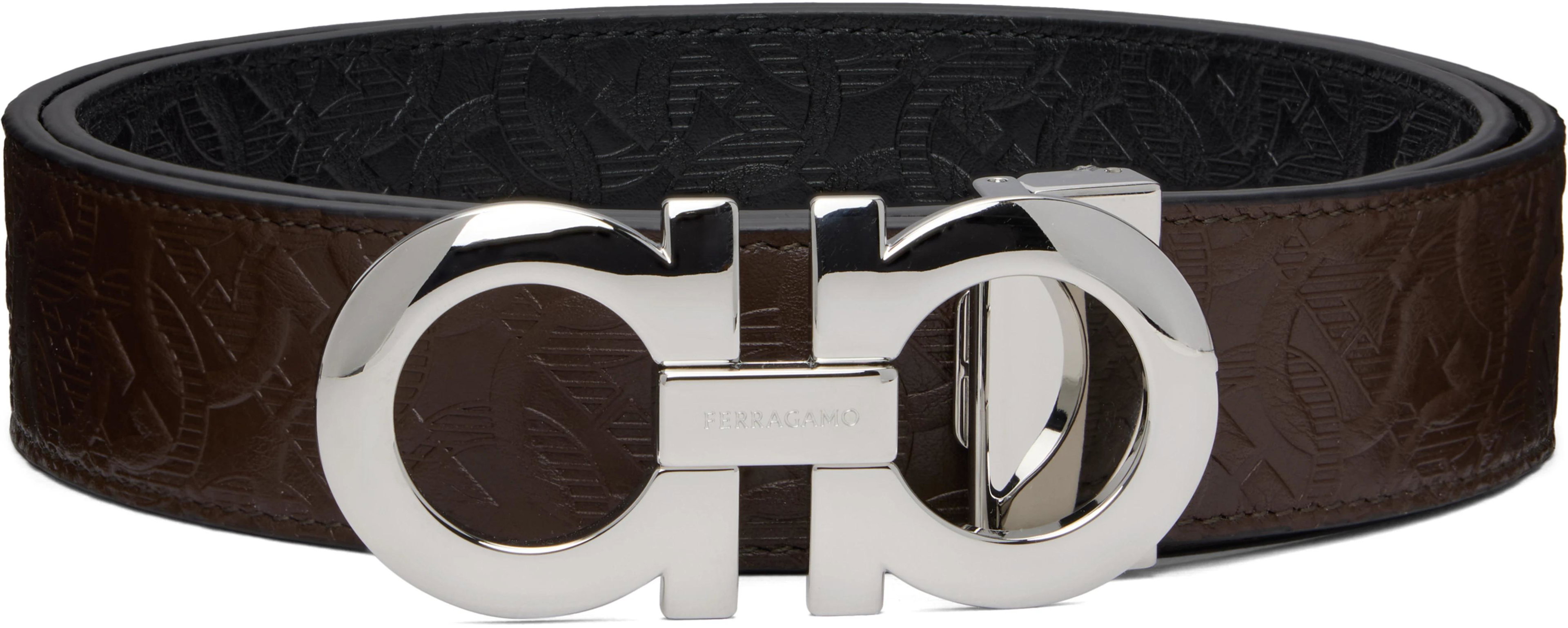 Brown & Black Gancini Adjustable & Reversible Belt by FERRAGAMO