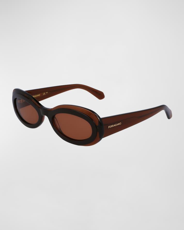 Classic Logo Acetate Oval Sunglasses by FERRAGAMO