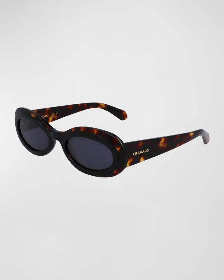 Classic Logo Acetate Oval Sunglasses by FERRAGAMO