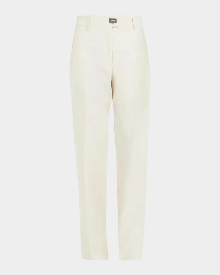 Cotton-Silk Canvas Turn Lock Straight-Leg Pants by FERRAGAMO