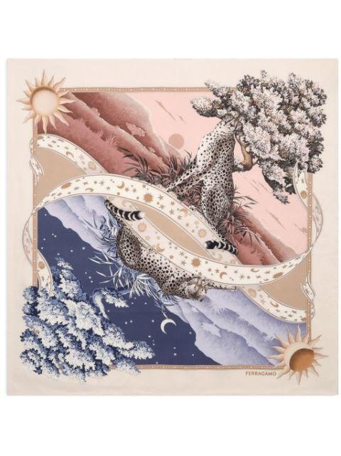 Day and Night print foulard scarf by FERRAGAMO