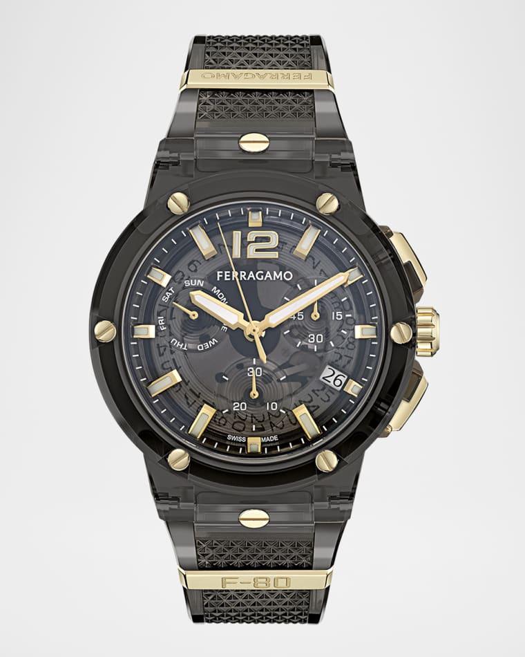 F-80 44mm Translucent Black Bioplastic Chronograph Watch by FERRAGAMO