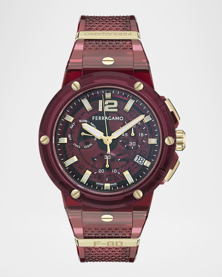 F-80 44mm Translucent Burgundy Bioplastic Chronograph Watch by FERRAGAMO