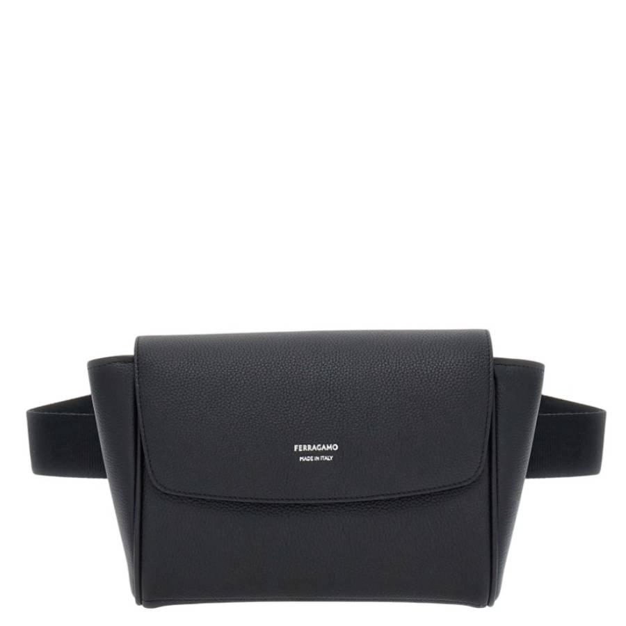 Ferragamo Black Hammered Calfskin Belt Bag by FERRAGAMO
