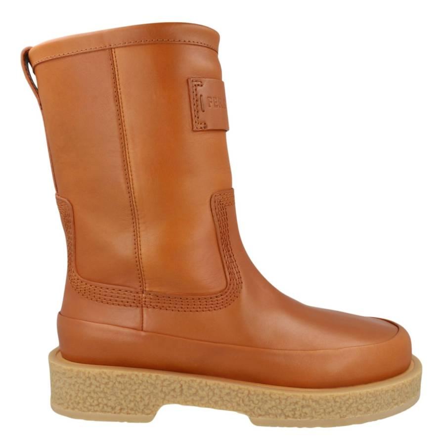 Ferragamo Ferdi Round Toe Leather Boots by FERRAGAMO