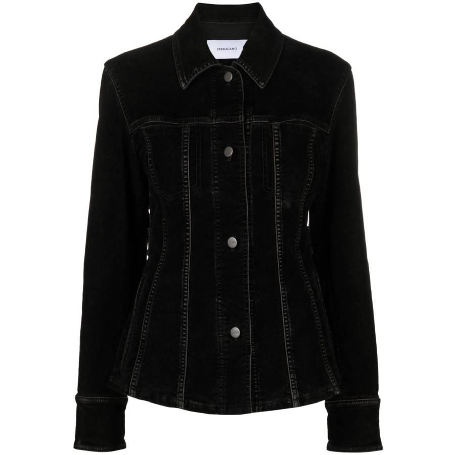 Ferragamo Fitted Velvet Denim Trucker Jacket by FERRAGAMO