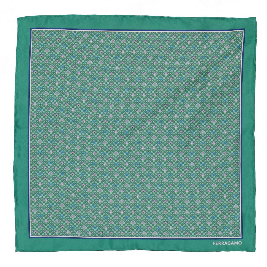 Ferragamo Green Geometric Pattern Pocket Square by FERRAGAMO