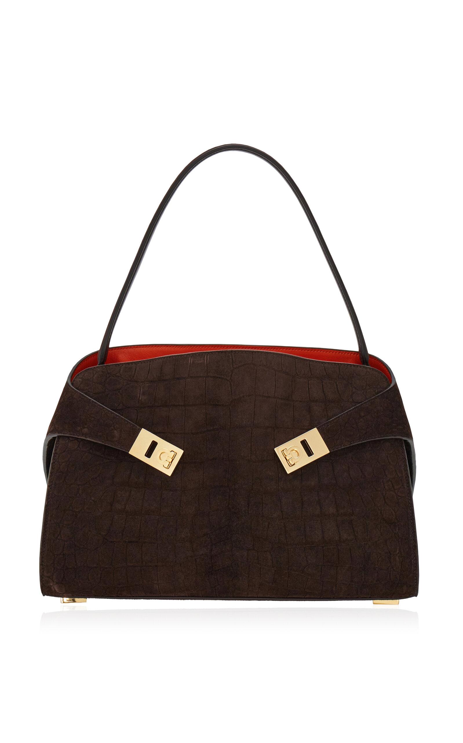 Ferragamo Hug Soft Alligator-Embossed Suede Shoulder Bag - Moda Operandi by FERRAGAMO