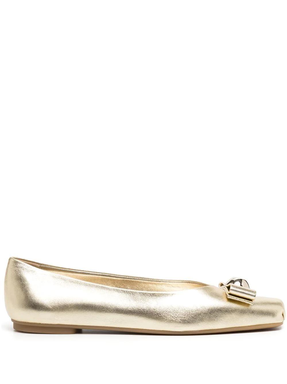 Ferragamo Ladies Metallic Leather Vara Bowl Ballet Flats by FERRAGAMO