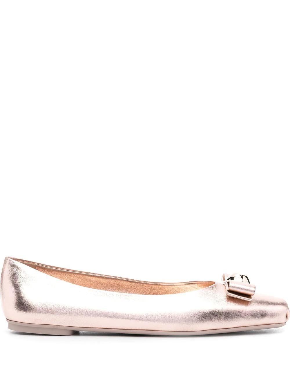 Ferragamo Ladies Metallic Leather Vara Bowl Ballet Flats by FERRAGAMO