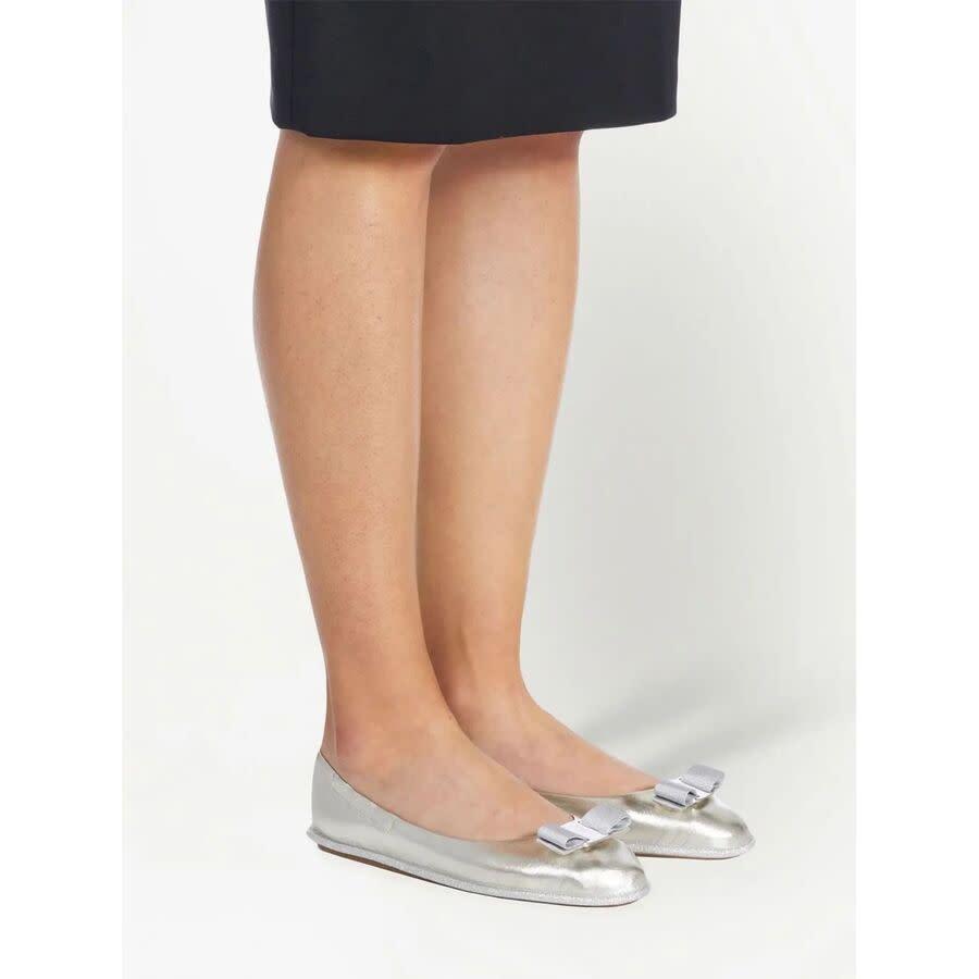 Ferragamo Ladies Silver Tone Flats by FERRAGAMO