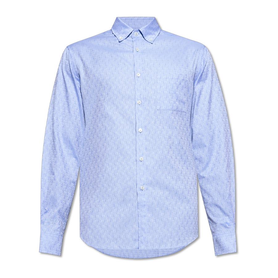 Ferragamo Mens Blue Oxford Cotton Monogram Shirt by FERRAGAMO