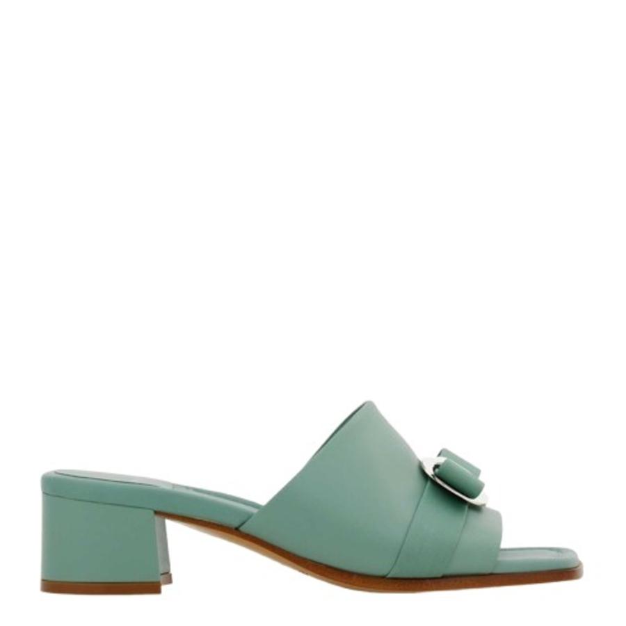 Ferragamo New Vara Plate Slides in Green by FERRAGAMO