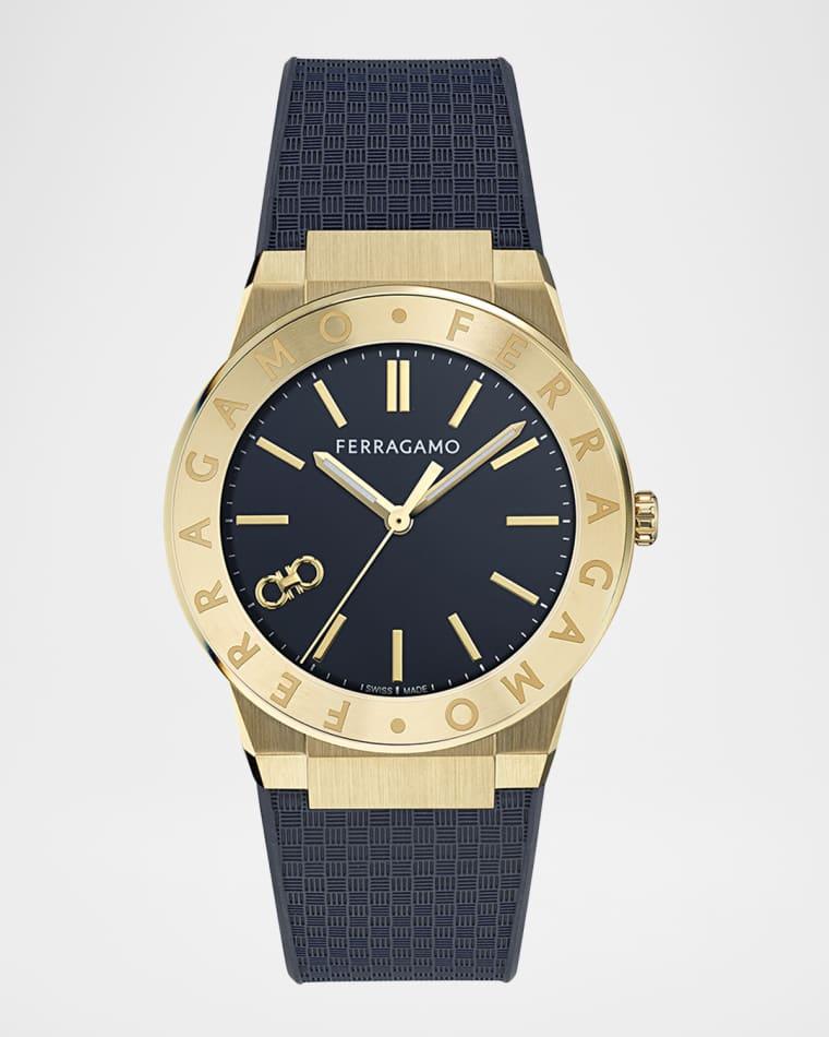 Ferragamo Sapphire Logo 41mm IP Yellow Gold Recycled PU Watch by FERRAGAMO