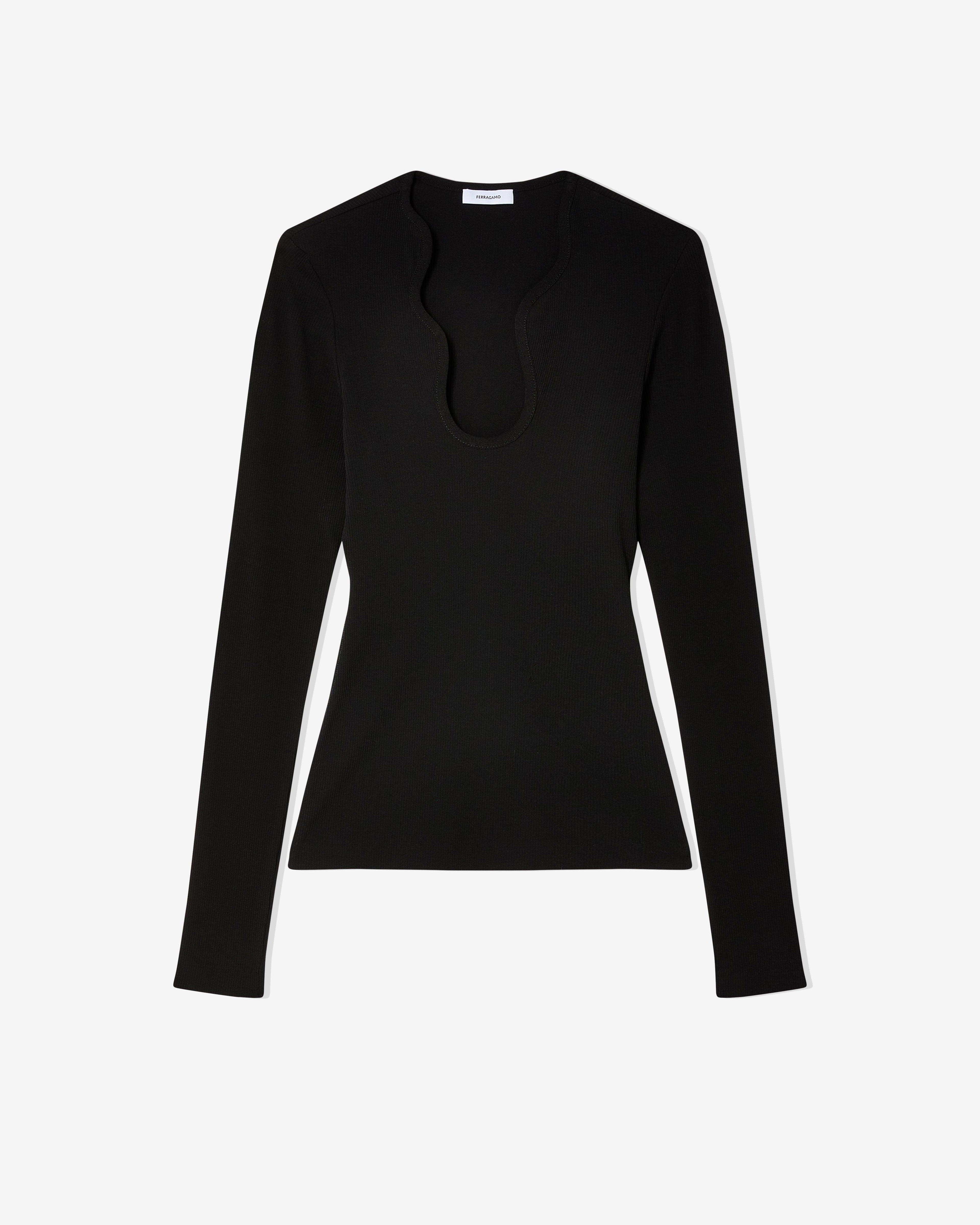 Ferragamo - Women's Ripple Neckline Top - (Black) by FERRAGAMO