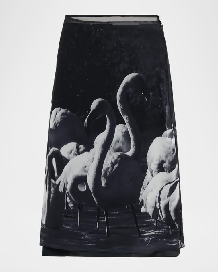Flamingo-Print Silk Midi Skirt by FERRAGAMO