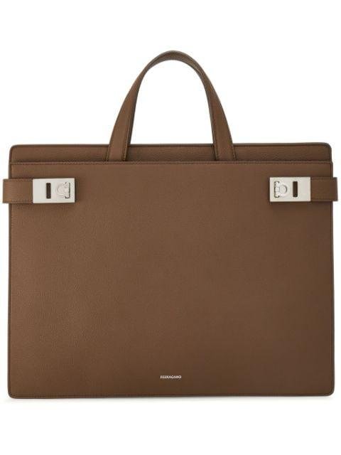 Gancini-buckle leather briefcase by FERRAGAMO