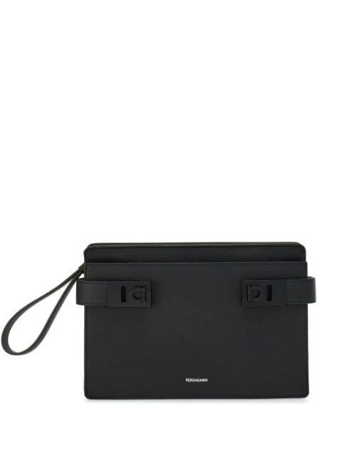 Gancini-buckle leather clutch bag by FERRAGAMO