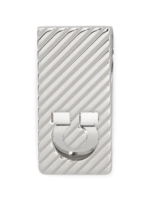 Gancini diagonal-stripe tie clip by FERRAGAMO