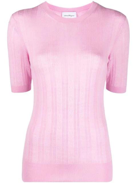 Gancini-pattern short-sleeve knitted top by FERRAGAMO