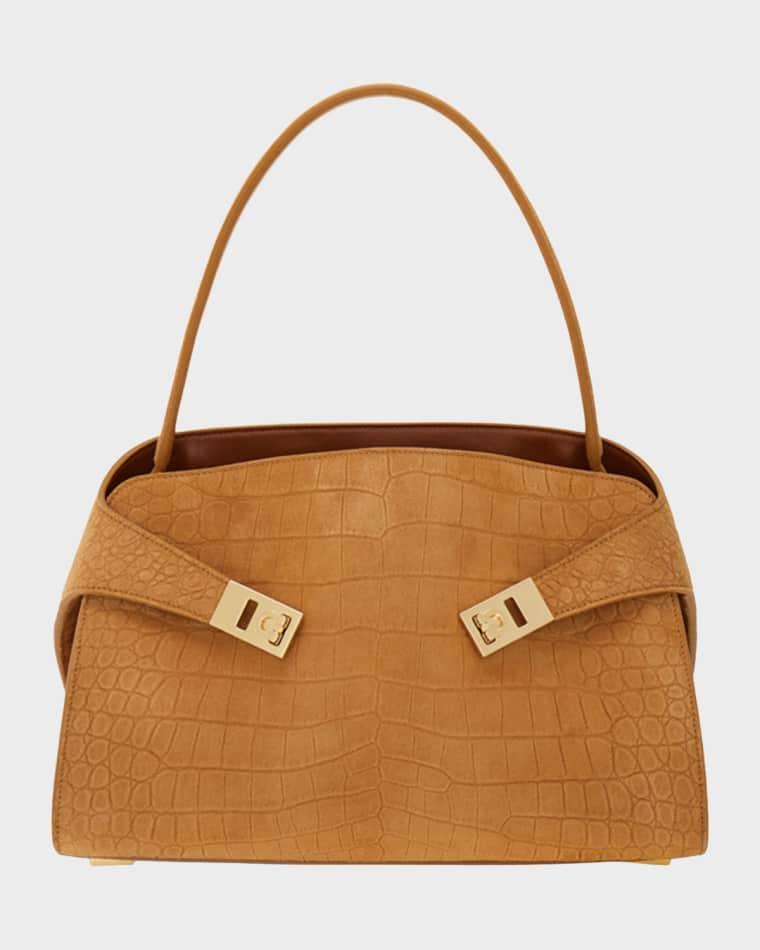 Hug Croc-Embossed Suede Shoulder Bag by FERRAGAMO