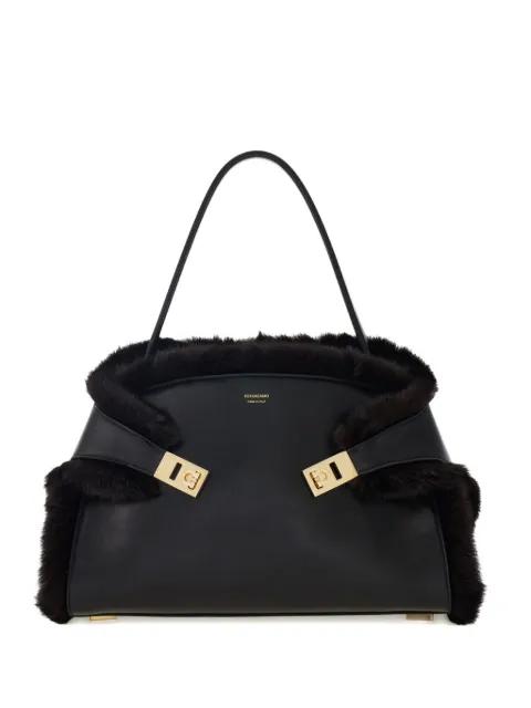 Hug Soft fur-trimmed shoulder bag by FERRAGAMO